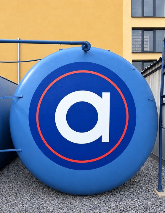 Logo SK ARTIS Brno ručně namalované na modré kovové cisterně